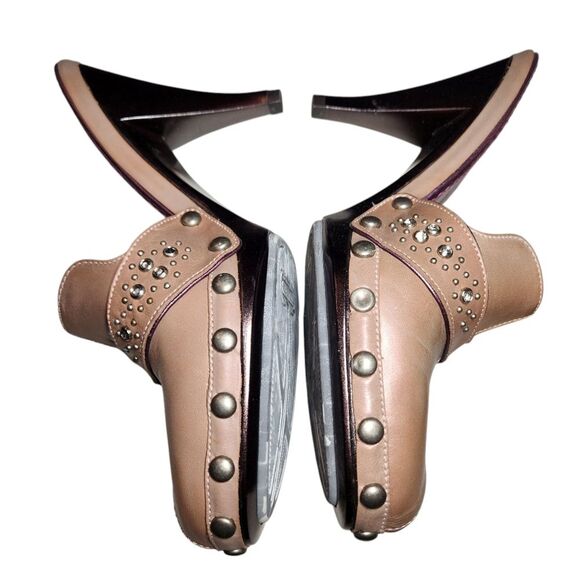 Vintage Y2K Cole Haan Studded Tan Mule Slip On Heel Rhinestone Pink Metallic 9.5 - Picture 6 of 15